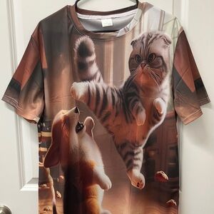 Men's Cat and Dog Ninja Graphic T-Shirt, Short Sleeve, Various Sizes